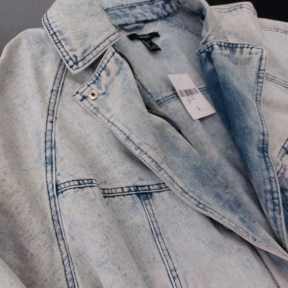 Forever 21 Acid Wash Denim Moto Jacket - Picture 3 of 9
